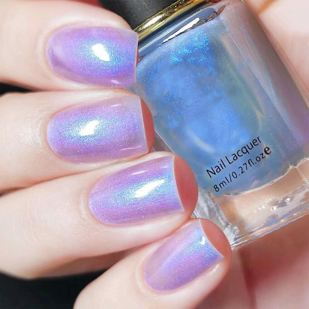 Shimmer Blue Gel Nail Polish Quick Dry Long Lasting Vegan Iridescent Glossy Nail Lacquer