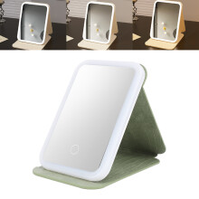 Foldable LED Lighted Makeup Mirror, 3000mAh Battery, Dimmable Green