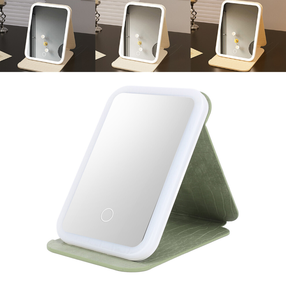 Green Foldable Led Lighted Makeup Mirror, 3000Mah Battery, Dimmable