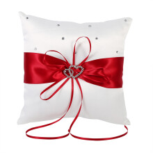 Ivory Satin Bridal Ring Pillow With Elegant Double Hearts Design And Rhinestone Embellishment For Weddings Reusable Handmade Accessory