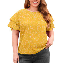 Blusa leve com estampa de bolinhas, confeccionada em poliéster macio e agradável ao toque, com gola redonda casual, blusa elegante e respirável