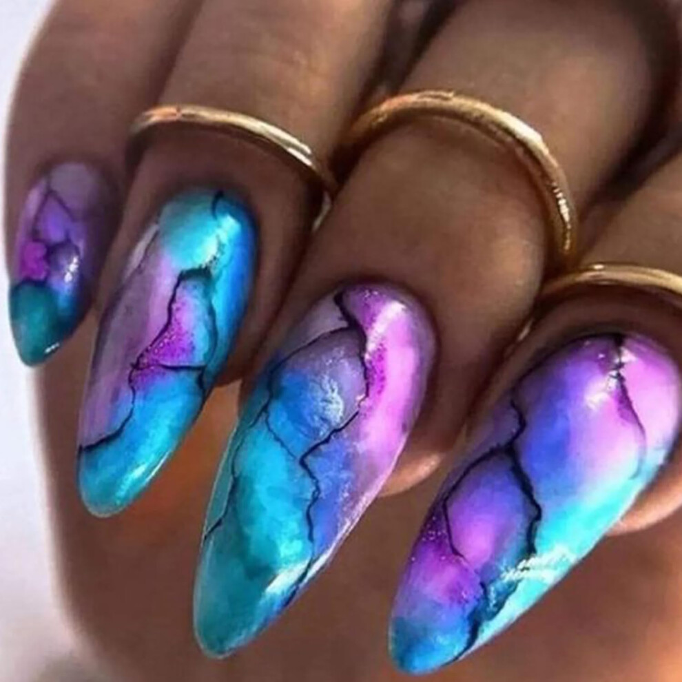 24Pcs Almond Shape Press on Nails Marble Acrylic Glossy Fake Nails ReadytoWear Manicure