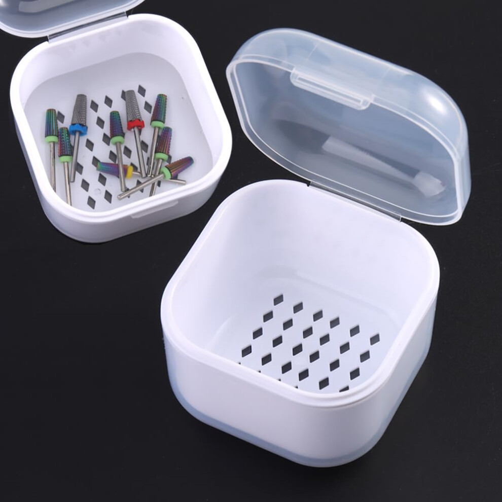 White Nail Tool Sterilizer Box With Drain Basket, Nail Drill Bits Disinfectant Container For Manicure Pedicure