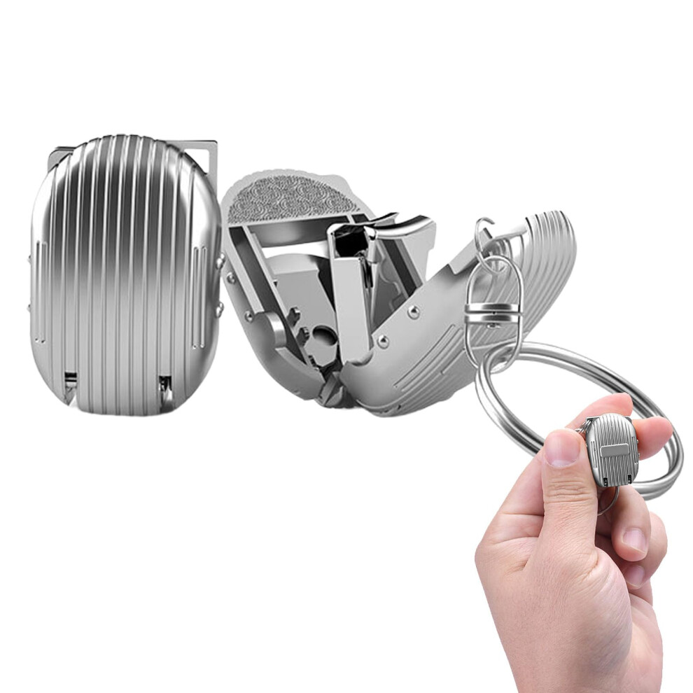 Portable Mini Folding Nail Clippers with Keychain, Stainless Steel Blades and Dual Nail File, Silver