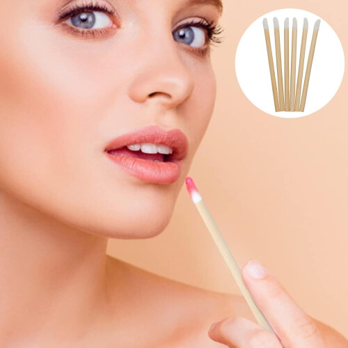 Disposable Bamboo Lip Brush with Soft Angled Bristles for Precise Lipstick Application 2