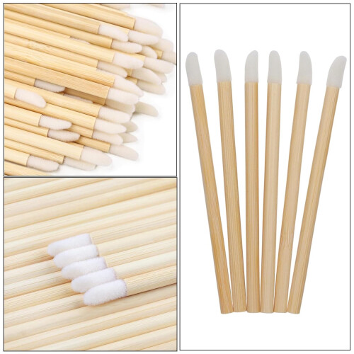 Disposable Bamboo Lip Brush with Soft Angled Bristles for Precise Lipstick Application 1