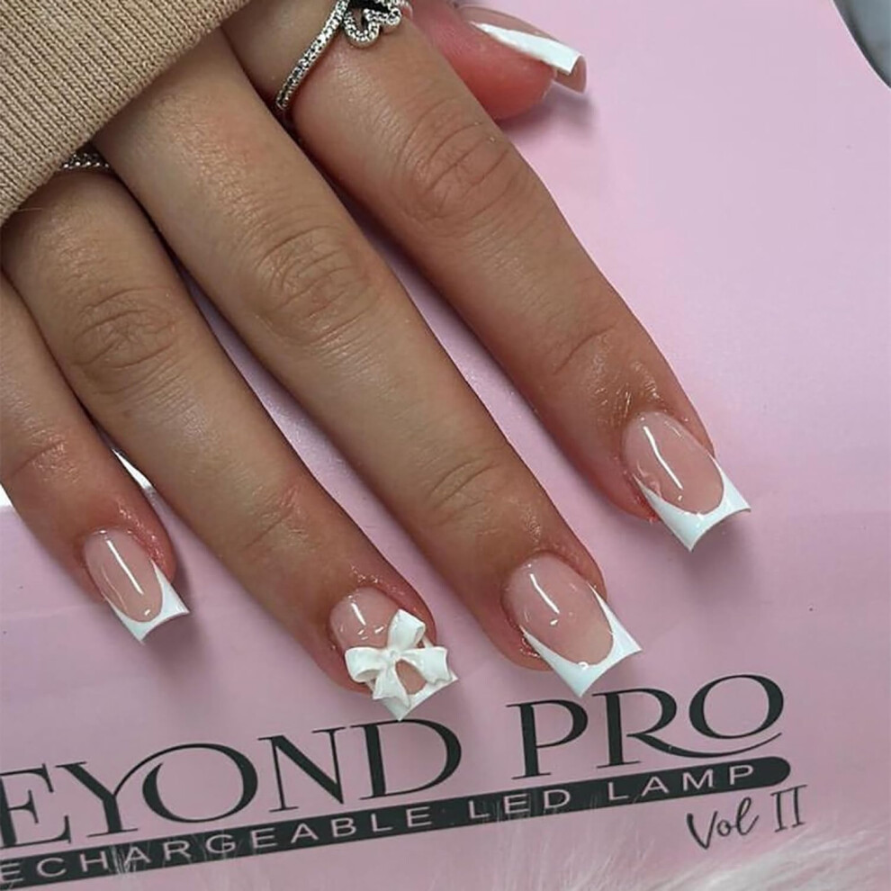Pink Short Square Press On Nails Matte French Tip False Nails 24Pcs Instant Salon Manicure