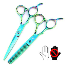 6' Left Handed Hair Cutting Scissors and Barber Thinning Shears Set, Green Stainless Steel