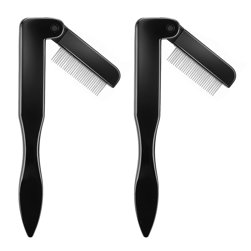 2Pcs Folding Eyelash Comb with Metal Teeth Stainless Steel Eyelash Separator for Lash and Brow
