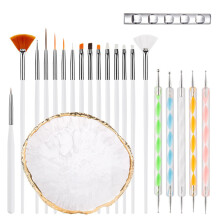 Professional 22 Piece Nail Art Brush Set with DoubleEnded Dotting Tools and Agate Palette for DIY Manicure