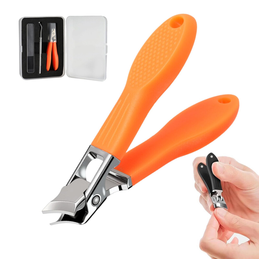 Orange Toenail Clippers For Thick Nails With Wide Jaw Opening, Antisplash Curved Blades,