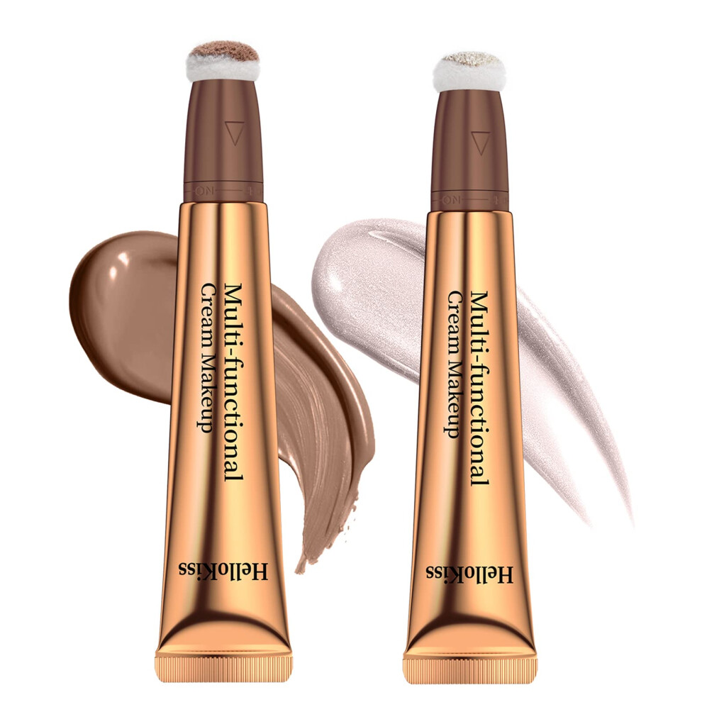 Cream Liquid Contour Stick And Highlighter Stick With Cushion Applicator, Blendable Glow 02+05