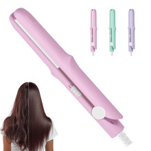 Mini Curling Iron and Travel Hair Straightener, 2 in 1 Ceramic Styling Tool, Rapid HeatUp, Pink