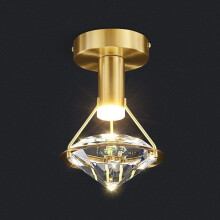 Modern LED Ceiling Light with Copper Crystal, ThreeColor Dimming for Kitchen Island and Bedroom