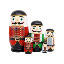 5 Piece Handmade Wooden Nutcracker Nesting Dolls Set for Holiday Decor and Imaginative Play