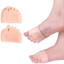1 Pair Toe Separators Thumb Union Orthopedic Corrector Hallux Valgus Pedicure Socks Foot Bunion Straightener Adjuster Clamp Yoga Toe Pad (Beige)