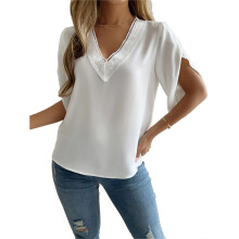 Leichte Stofftops für Damen, elegante Blusen, Sommerblusen, Business-Casual-Tops, Arbeitsblusen mit V-Ausschnitt, atmungsaktivem Material und kurzen