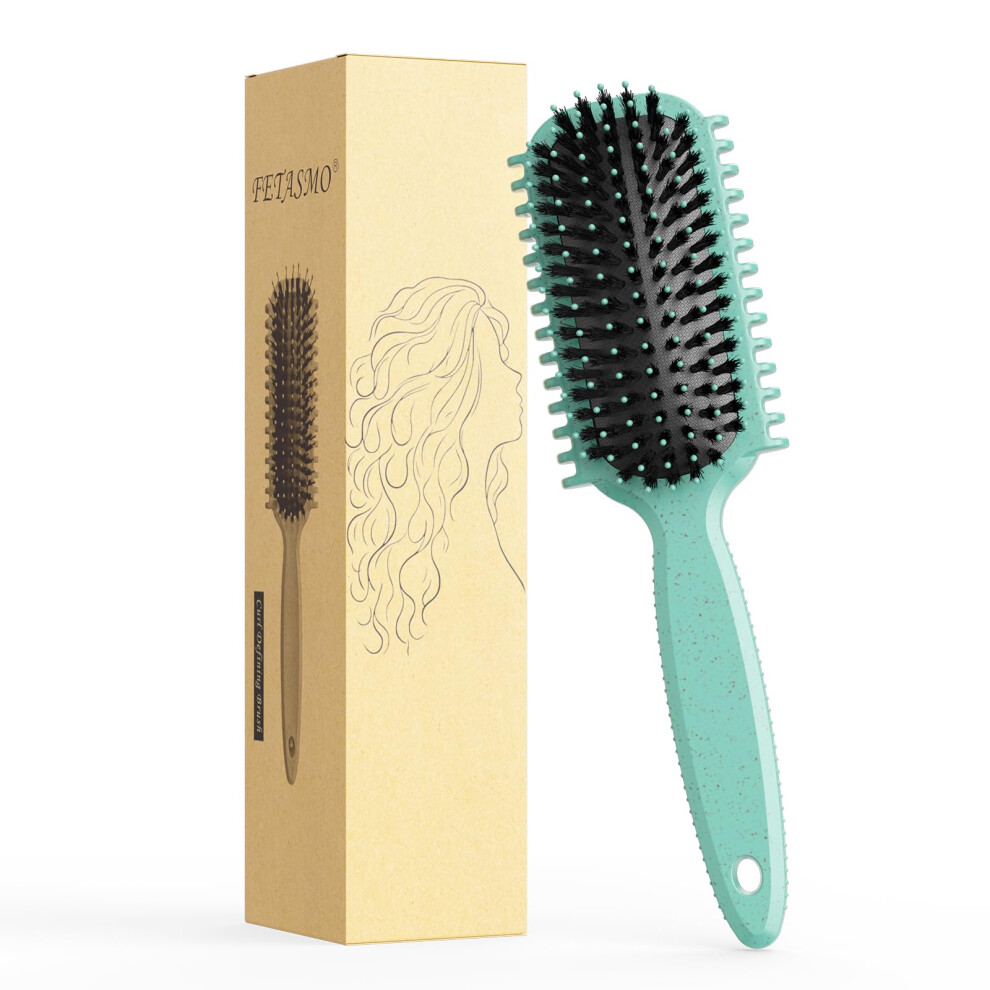 Green Curly Hair Brush With Curl Enhancing Bristles, Detangling Anti Breakage Design,