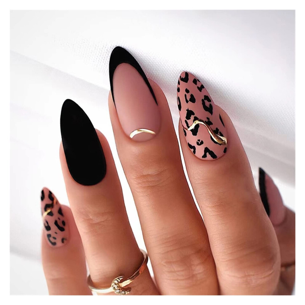 French Stiletto Press On Nails with Rhinestones, Glossy Full Cover Ultrathin Nail Art Tips