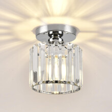 Silver Crystal Semi Flush Mount Ceiling Light, Elegant Round Chandelier for Hallway Bedroom Dining