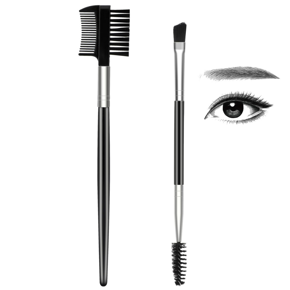 2 Pack Dual Eyebrow Brush and Comb Set, Angled Spoolie for Precise Brow Shaping and SalonQuality Grooming