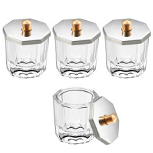 Crystal Glass Dappen Dish with Stainless Steel Lid for Acrylic Nails Monomer Powder, 4 Pieces Octagon