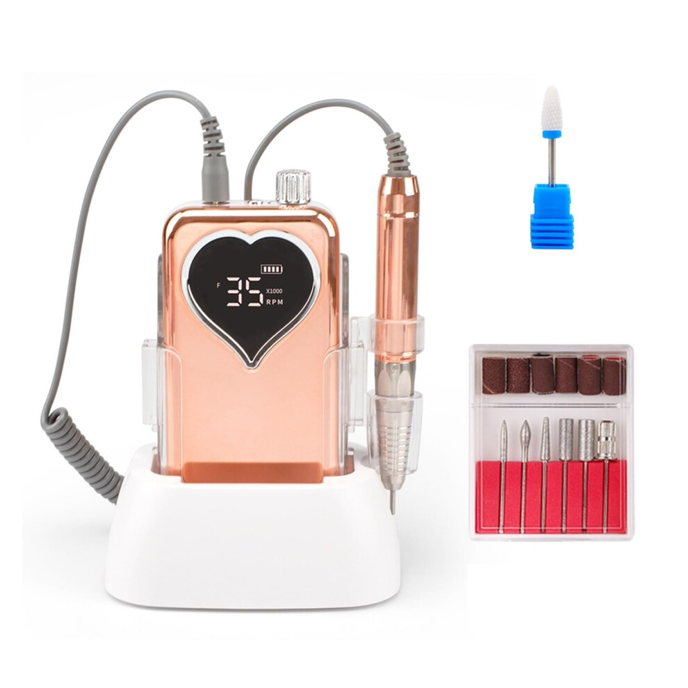 Gold Electric Nail Drill Cordless Rechargeable Brushless 35000Rpm Professional For Acrylic Gel Nails
