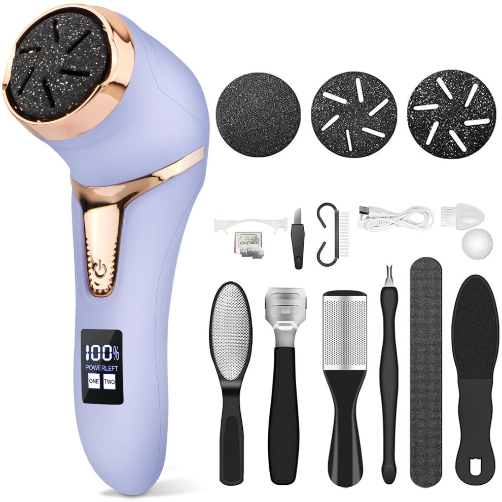 Electric Callus Remover with Vacuum, Rechargeable Waterproof Foot File Pedicure Kit with LCD Display and 9 Quartz Roller Heads