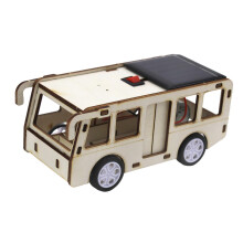 Solar Powered Wood Bus Toy Car DIY Kit for Kids, Educational STEM Learning Craft with Fast Solar Charging