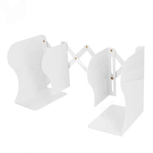 Large White Metal Retractable Bookends - Slim Desk Support