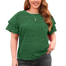 Blusa leve com estampa de bolinhas, confeccionada em poliéster macio e agradável ao toque, com gola redonda casual, blusa elegante e respirável