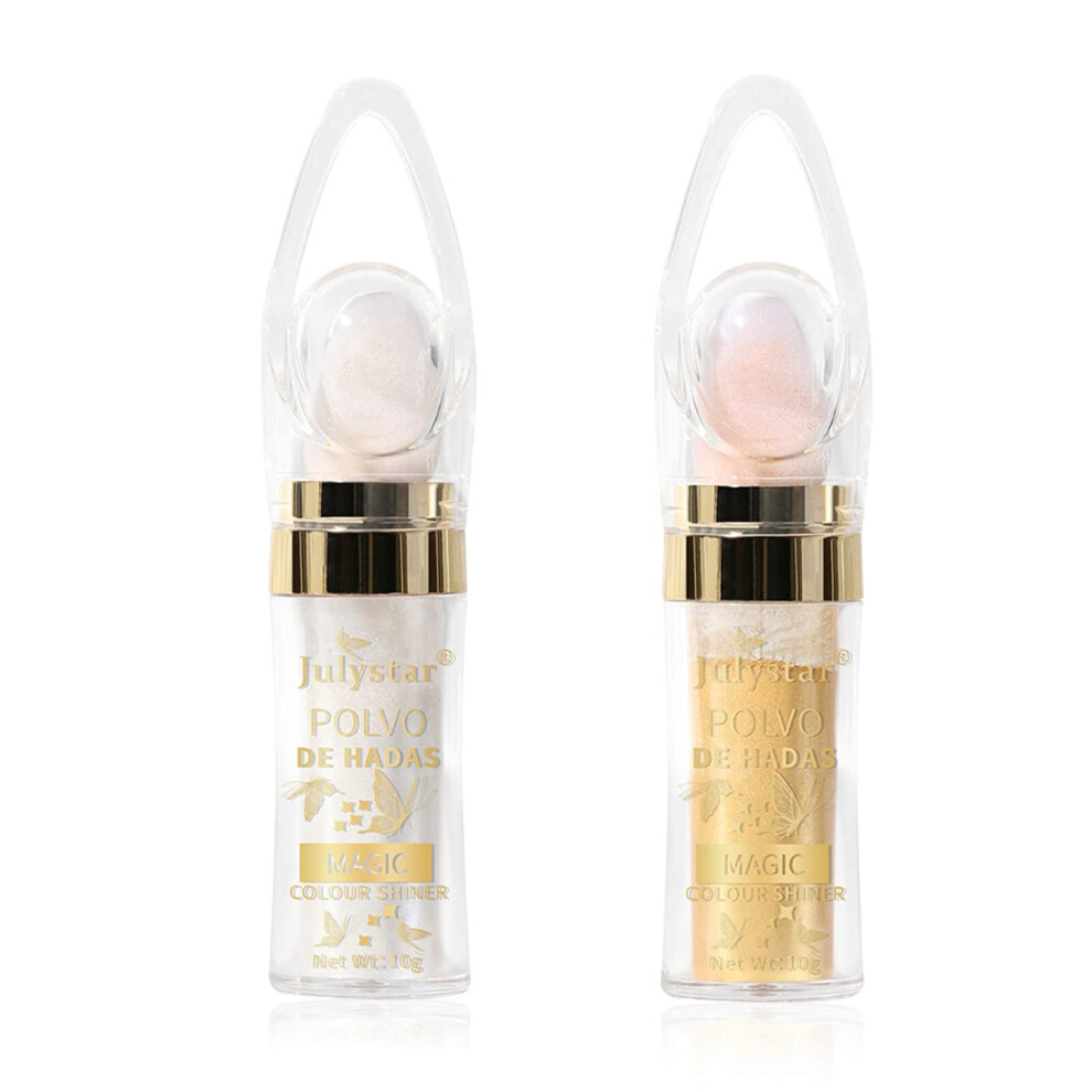 2pcs Fairy Shimmer Highlighter Stick with Builtin Sponge, Loose Powder Glow for Face and Body