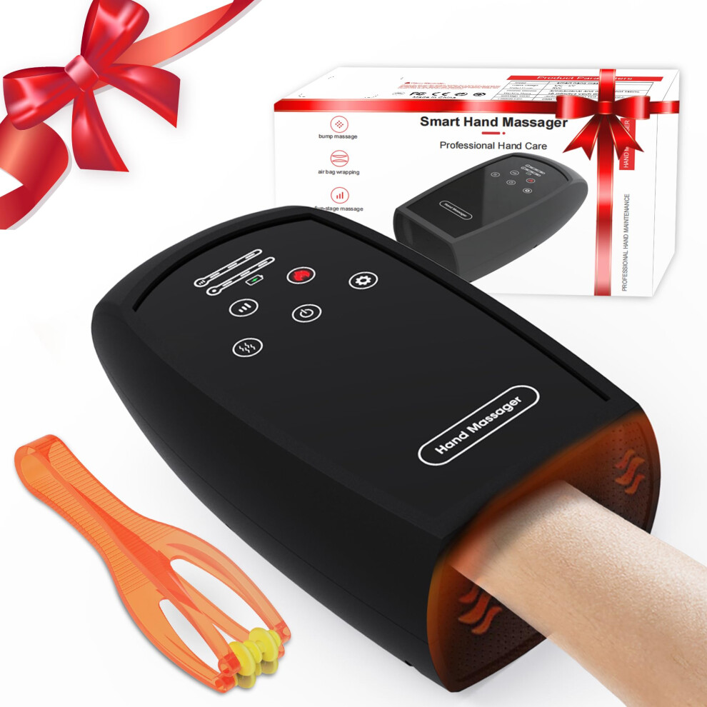 Black Cordless Hand Massager With Heat Therapy For Arthritis Pain Relief, Rechargeable