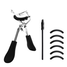 Metal Eyelash Curler with 6 Replacement Pads, Professional Lash Separator, Comfortable Grip, Black