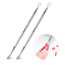 Cuticle Pusher and Nail Cuticle Remover, Dual Head Stainless Steel Gel Polish Tool, Silver 2Pack