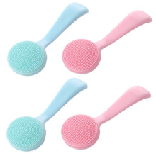 4 Pack Silicone Facial Cleansing Brush with Soft Bristles for Deep Pore Exfoliating, Blue and Pink