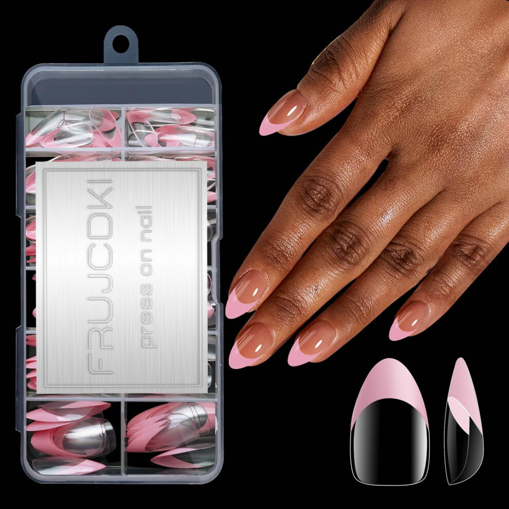 Pink Medium Almond Nail Tips 120Pcs Preshaped Full Cover Press On Nails For Extensions Salon Diy