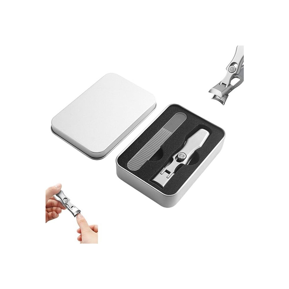 Silver Stainless Steel Nail Clippers With Catcher, Precision Slanted Blade Toenail And Fingernail Clipper