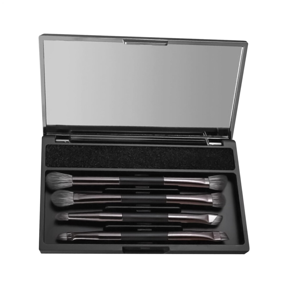 Travel Makeup Brush Set with Case, 8in1 Double Ended Brushes with Mirror for Business Trips