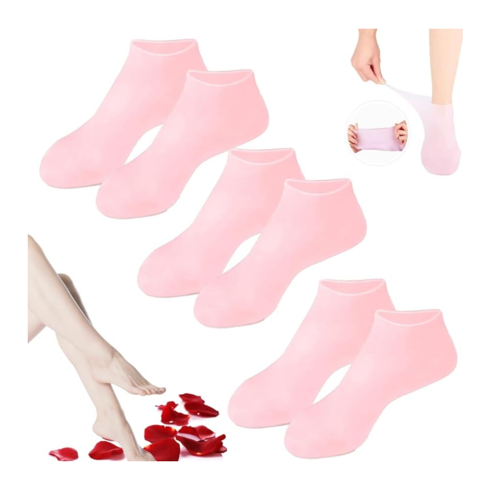 Pink Silicone Moisturizing Socks For Dry Cracked Feet Women 3Pcs Deep Moisture Lock Gel Heel Socks