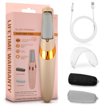Electric Foot Callus Remover with Dual Speed Modes, Rechargeable Foot File with Coarse and Fine Rollers for Smooth Feet, Compact Beige Design