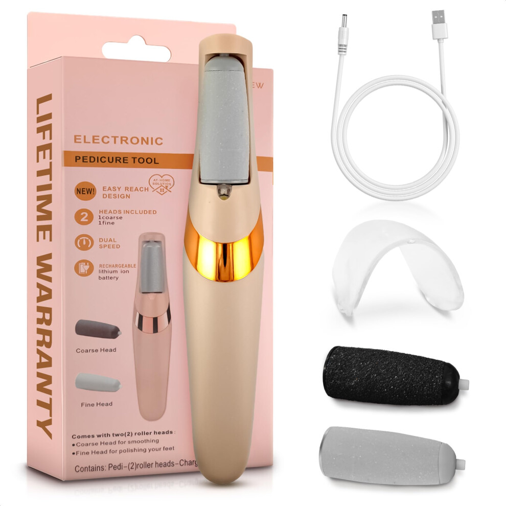 Electric Foot Callus Remover with Dual Speed Modes, Rechargeable Foot File with Coarse and Fine Rollers for Smooth Feet, Compact Beige Design