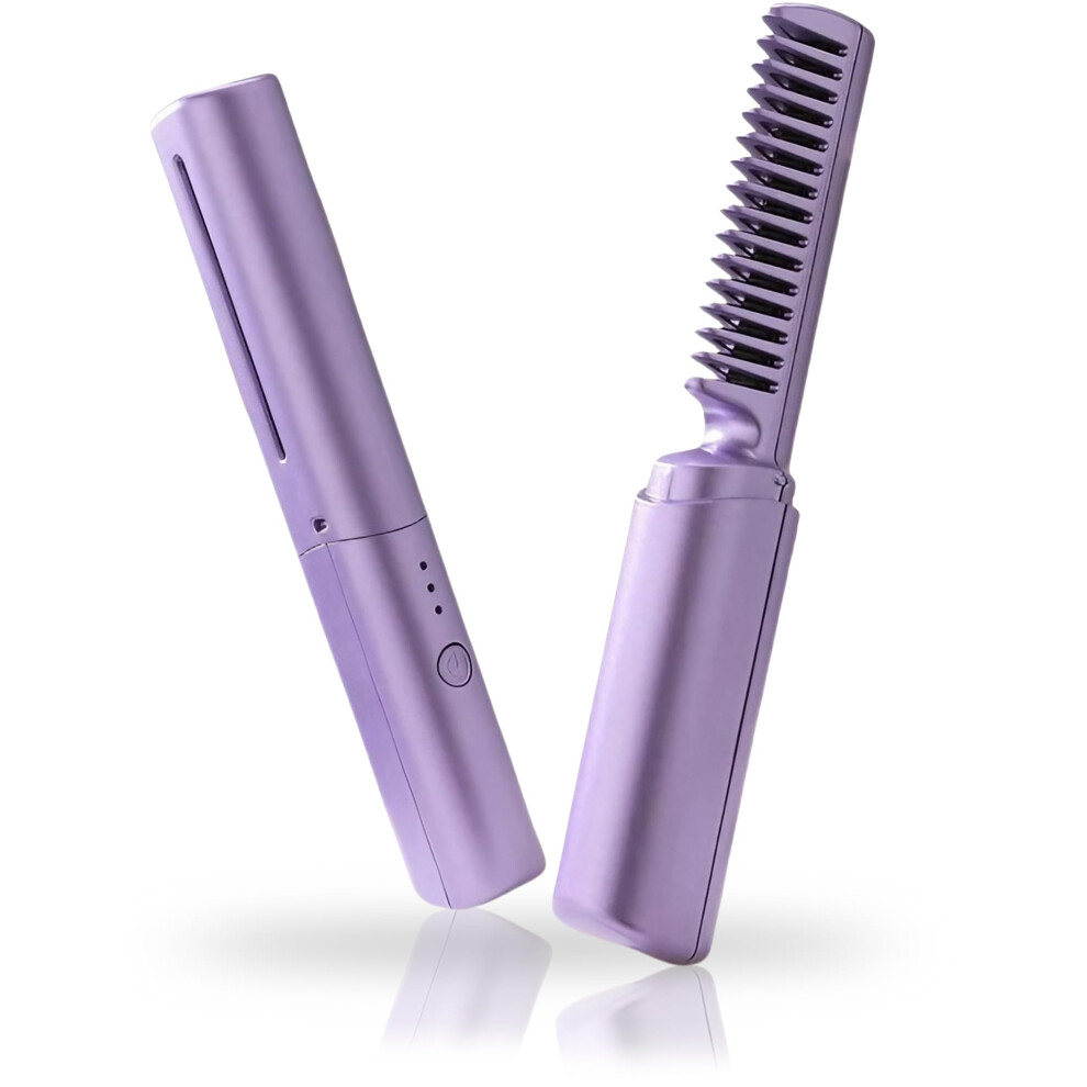 Purple Cordless Ceramic Hair Straightening Comb For Straight And Curly Hair, Usb Rechargeable,