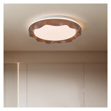 Modern LED Ceiling Light with Walnut Finish, Wood Grain Fixture for Bedroom Kitchen Hallway