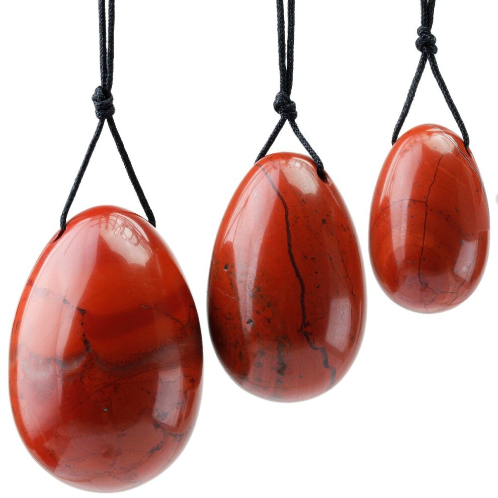 Natural Red Jasper Yoni Egg Set of 3 Drilled with String for Women Crystal Healing Massage