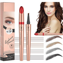 4 Tip Microblading Eyebrow Pen Black, SmudgeProof Waterproof Long Lasting Brow Pencil for Women