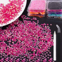 3000PCS 4mm Dark Rose AB Flatback Nail Art Rhinestones Kit with Picker Pen and Tweezer for DIY Crafts and Makeup
