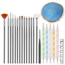 22Piece Nail Art Brush Set with Resin Palette and Dotting Tools, Professional Kit for Gel Designs, Blue