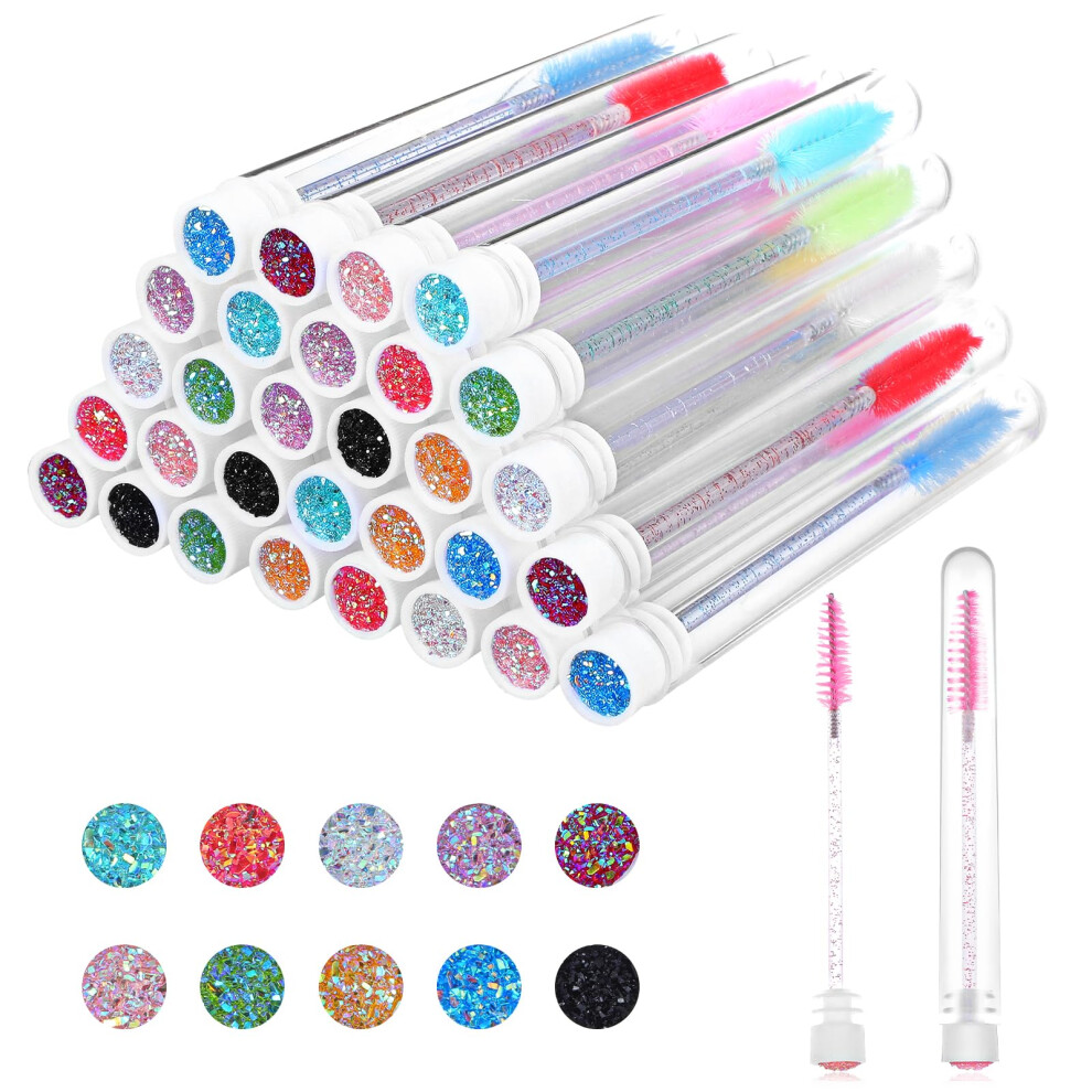 30PCS Reusable Eyelash Brush with Hygienic Tube, Diamond Mascara Wand for Lash and Brow Extensions