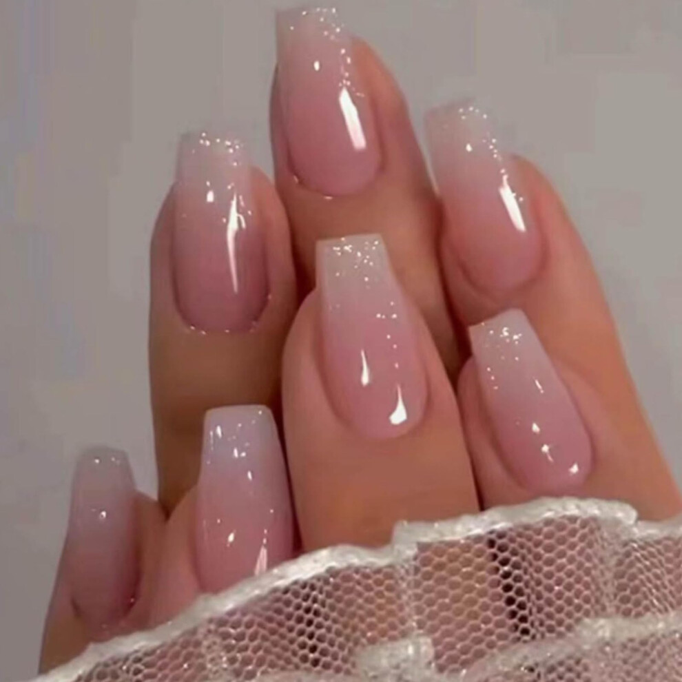 Medium Square Press On Nails Set 24PCS Long Acrylic Fake Nails for Women Salon Look